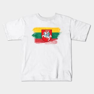 Lithuania flag - grunge brick stone Kids T-Shirt